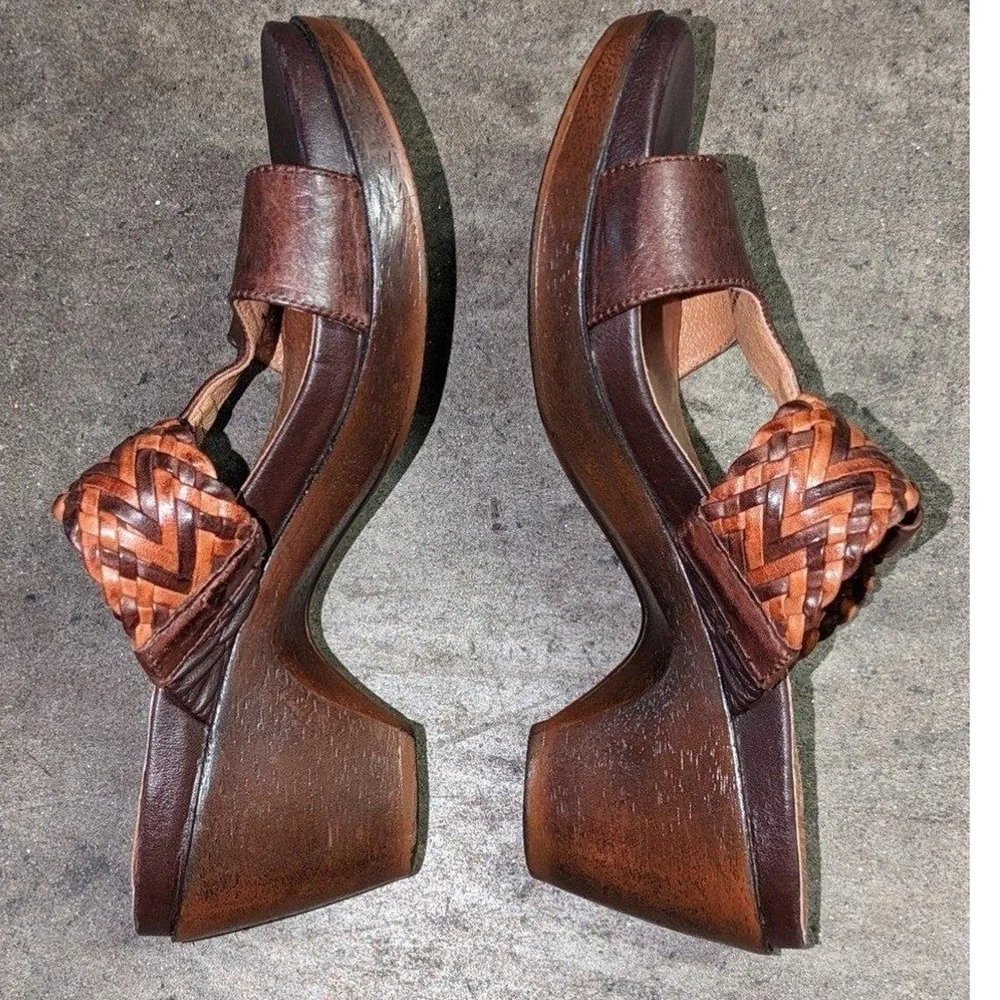 Boho Leather Woven Slide Sandals Comfort Brown Nurture Size 7‎ Joplin Western